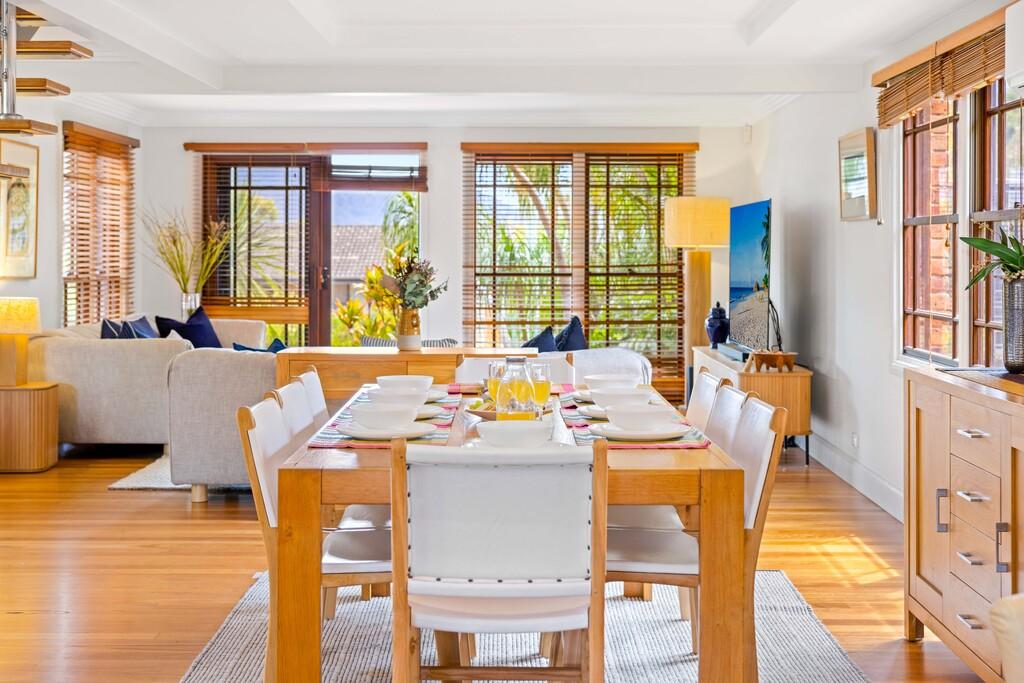 Open plan dining area with table